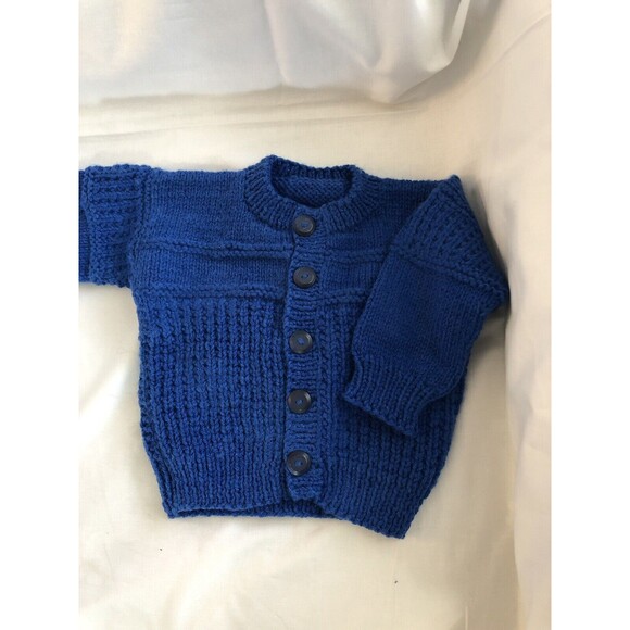 Boys 12 mo. Hand Knitted Baby Cardigan Sweater, Soft, Warm & Cozy - Picture 1 of 16